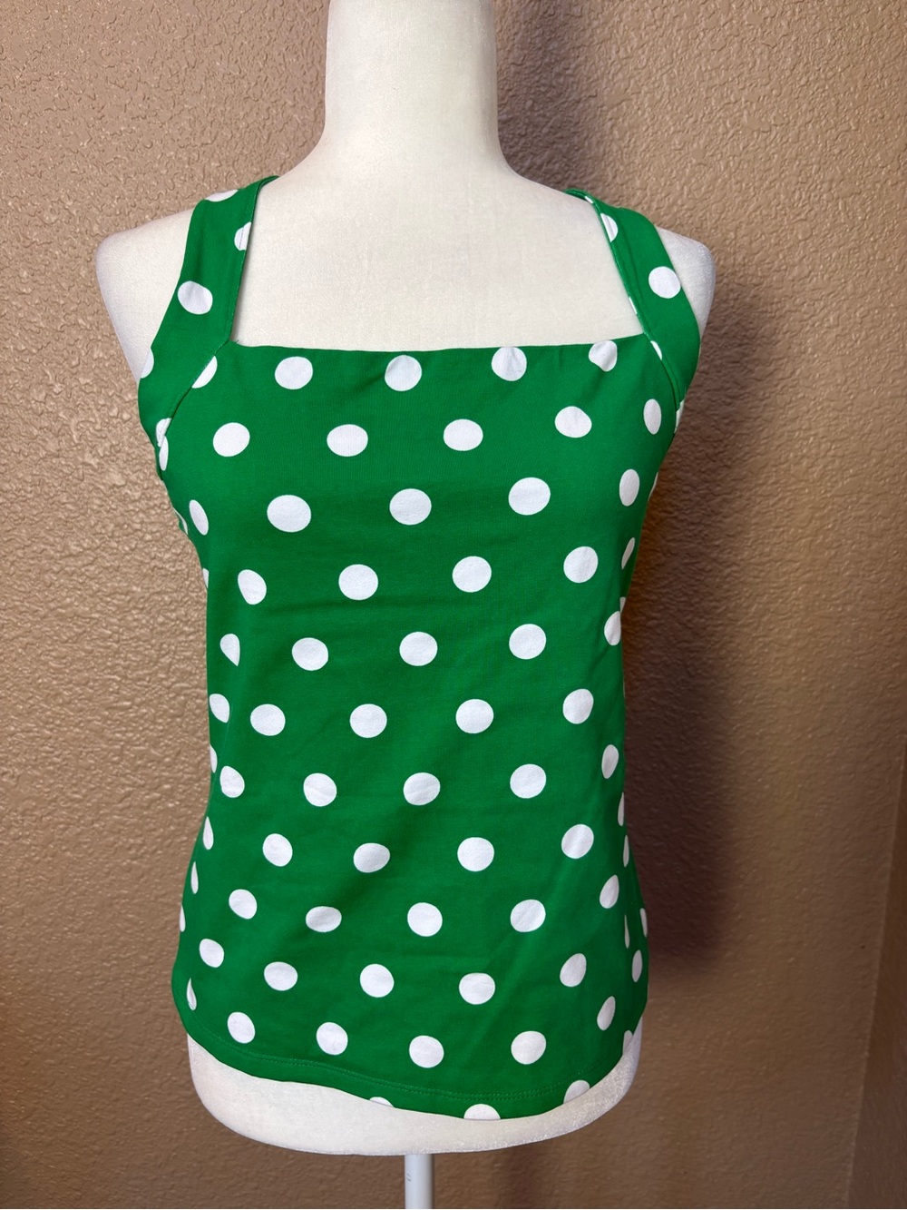 Boston Proper Green and White Polka Dot Tank Top